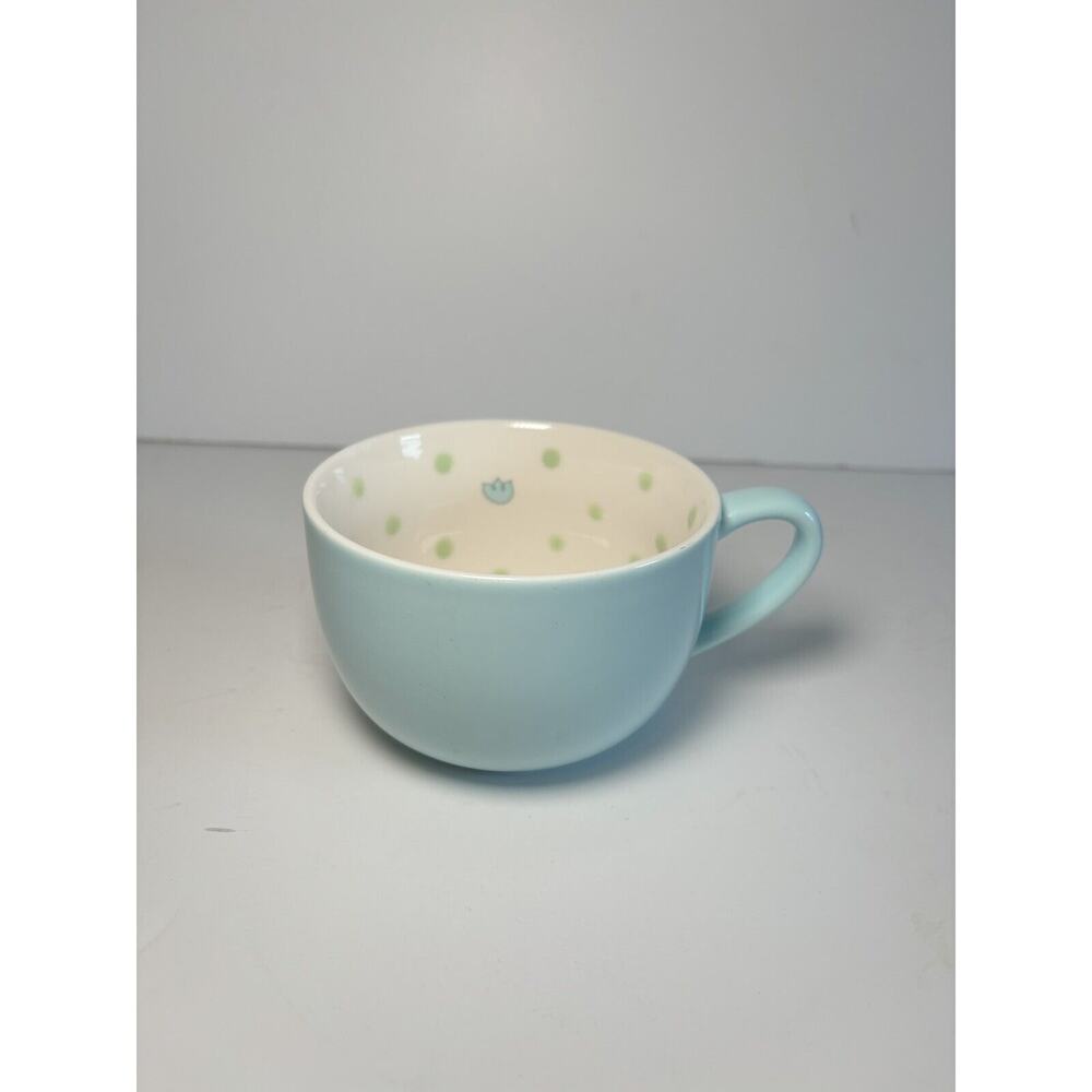 Starbucks 2005 Pastel Green Polka Dot Flower Cappuccino Coffee Mug Tea Cup